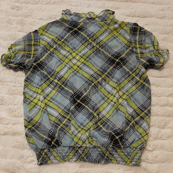 Plaid Ruffle Button-Front Top - Green/Blue/Black - Picture 5 of 9